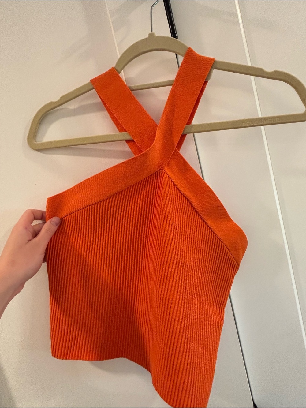 Cross-Back Ribbed Tank Top in Bright Orange